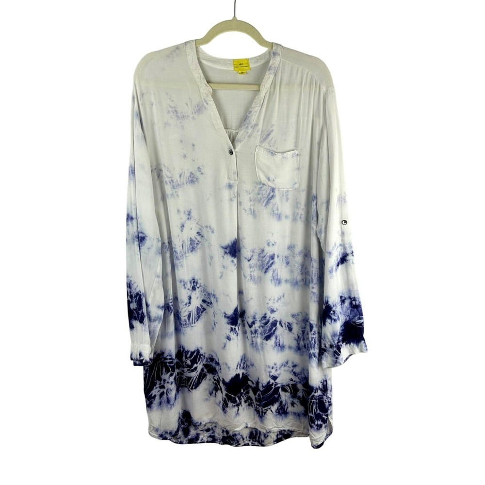 Roberta Roller Rabbit Shirt Dress Women M‎ / L White Purple Tie Dye Beach Cotton - Picture 2 of 9